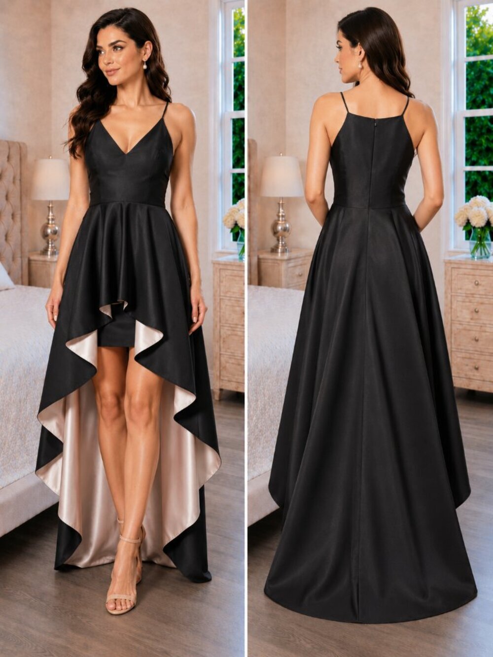 Nha Khanh Black Soft Pink Hi-Lo Formal Gown $890